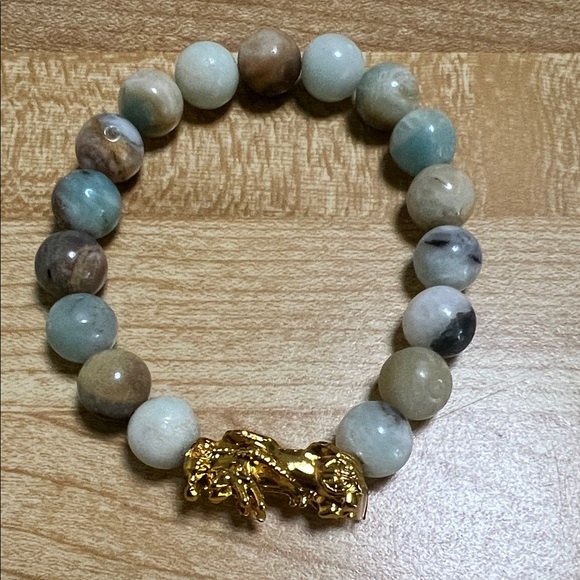 Lucky Dragon Charm Jewelry - #1121**Yellow Gold Plated Dragon Beaded Bracelet